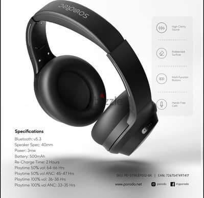 Porodo Eclipse Wireless Headphone ENC PD-STWLEPO11 -BK (Box-Pack)