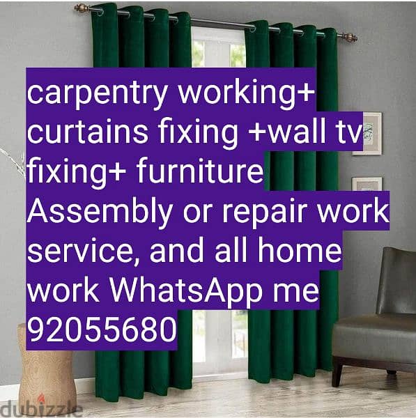 curtains and tv fix in wall/ drilling work/Carpenter/ikea Assembly/ 1