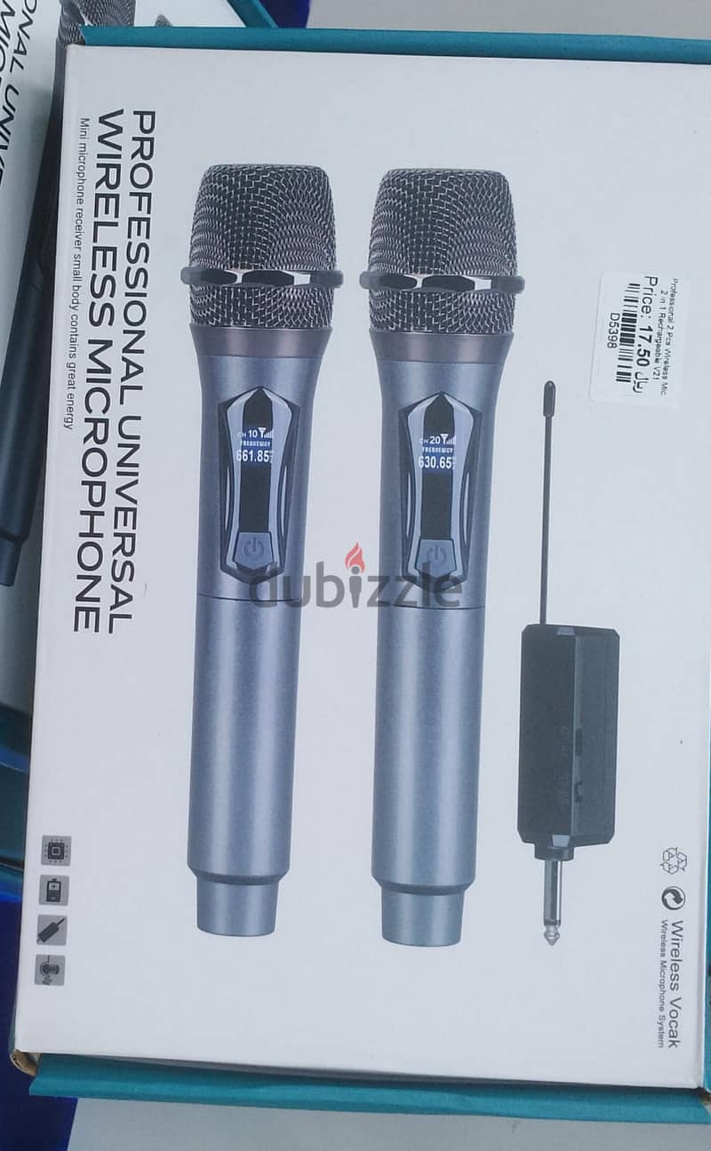 Professional 2 Pcs wireless Mic 2 in 1 Rechargeable V21 (BoxPack) 3