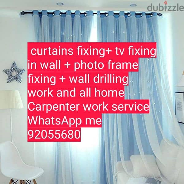 carpenter/furniture fix,repair/curtains,tv fix in wall/drilling work/ 3