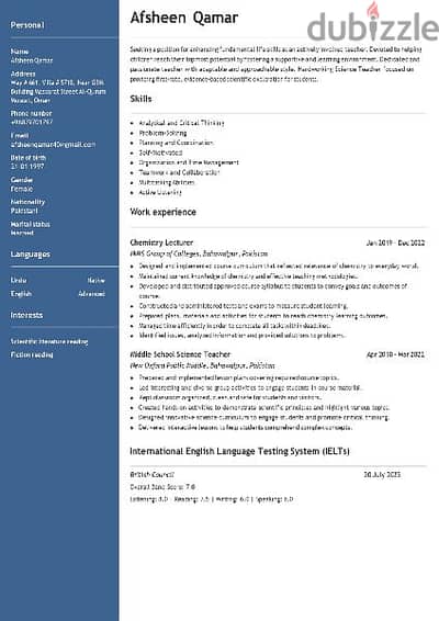 Chemistry lecturer available