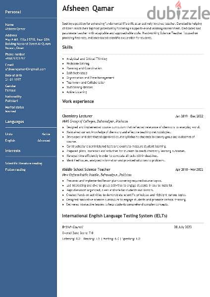 Chemistry lecturer available 0
