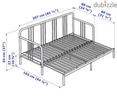 Day-bed with 2 mattresses, black 80×200 cm 0