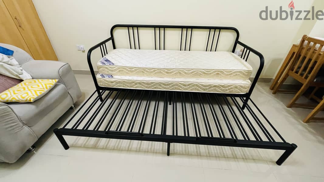 Day-bed with 2 mattresses, black 80×200 cm 1