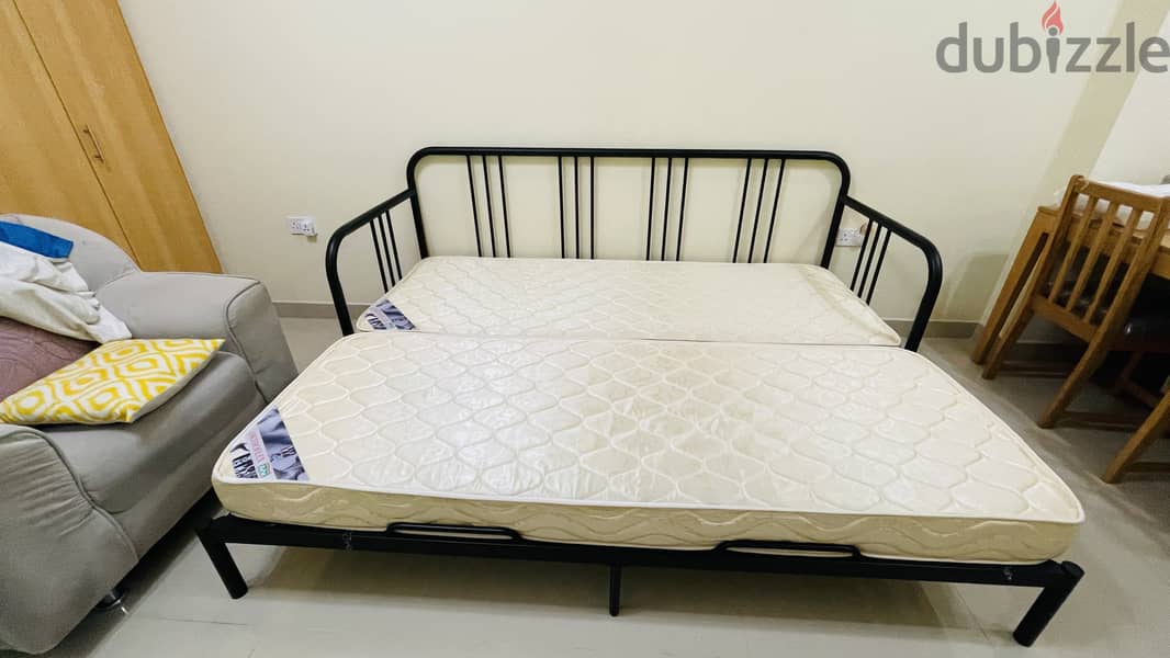 Day-bed with 2 mattresses, black 80×200 cm 2