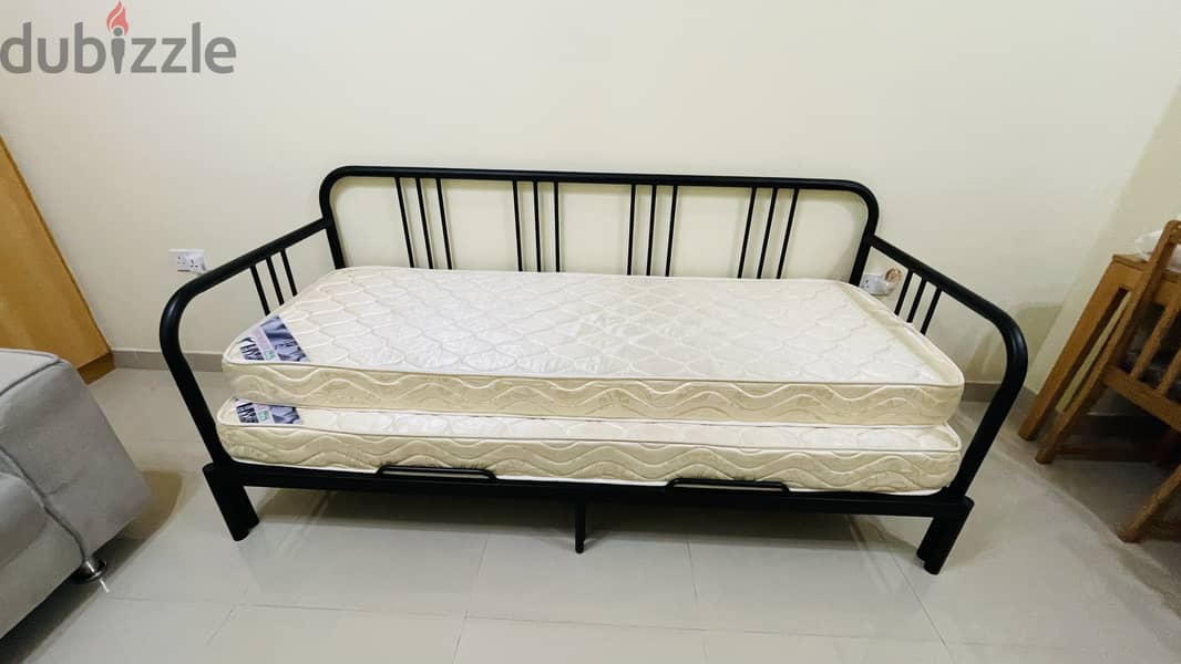 Day-bed with 2 mattresses, black 80×200 cm 3