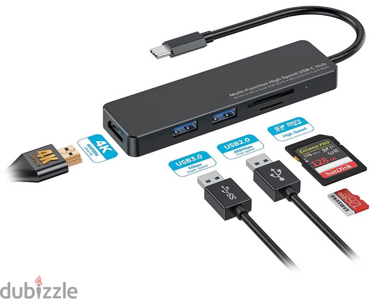 Porodo Blue 5in1 USB-C Hub HDMI USB SD MicroSD 0