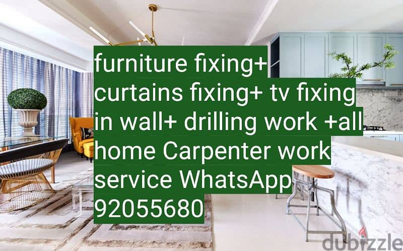 carpenter/furniture,ikea fix,repair/curtains,tv fix in wall/drilling. 6