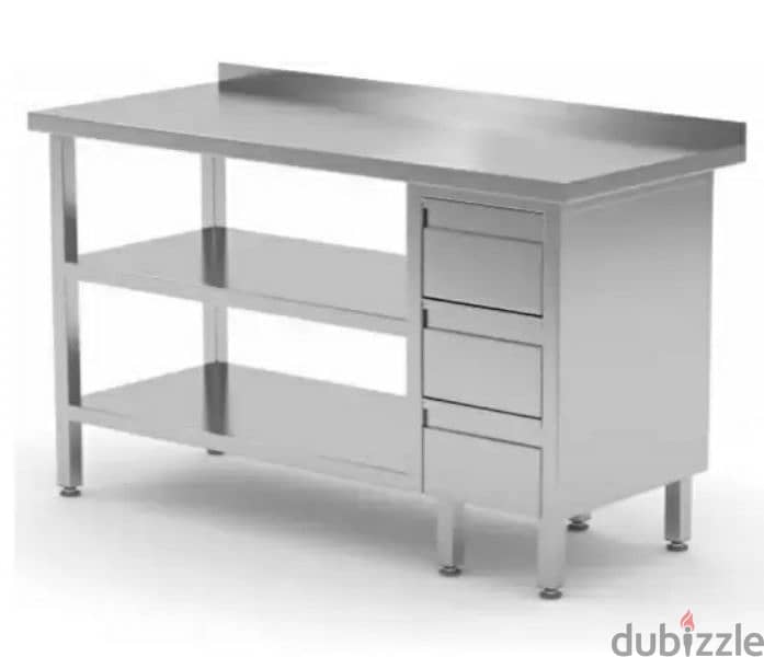 ss table with middle shelf & drawers 0