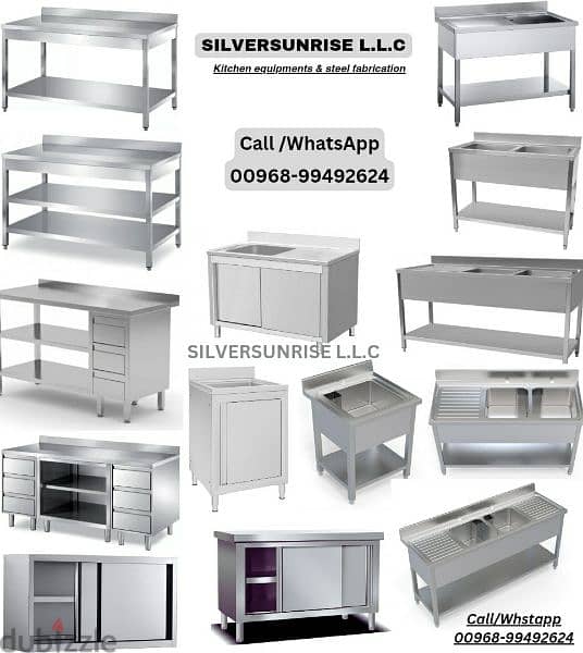 stainless steel table with middle shelf & drawes 1