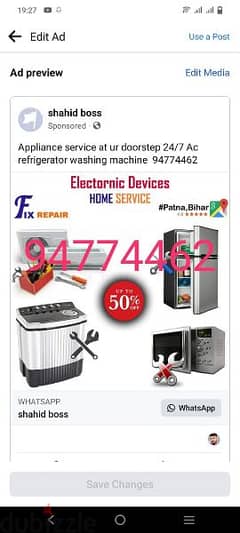 Appliance service at ur doorstep 24/7 Ac refrigerator washing machine