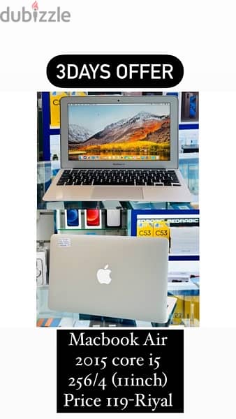 apple macbook Air 2015 core i5 256gb/4gbram 11 inch