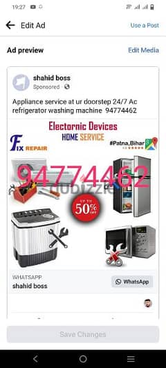 Appliance service at ur doorstep 24/7 Ac refrigerator washing machine