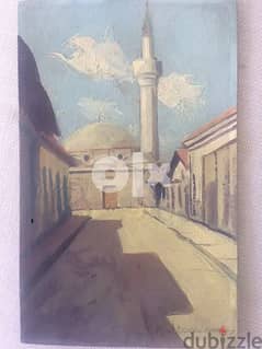 Mosque oil on canvas over cardboard - late 40's from 2nd world war