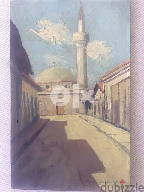 Mosque oil on canvas over cardboard - late 40's from 2nd world war 0