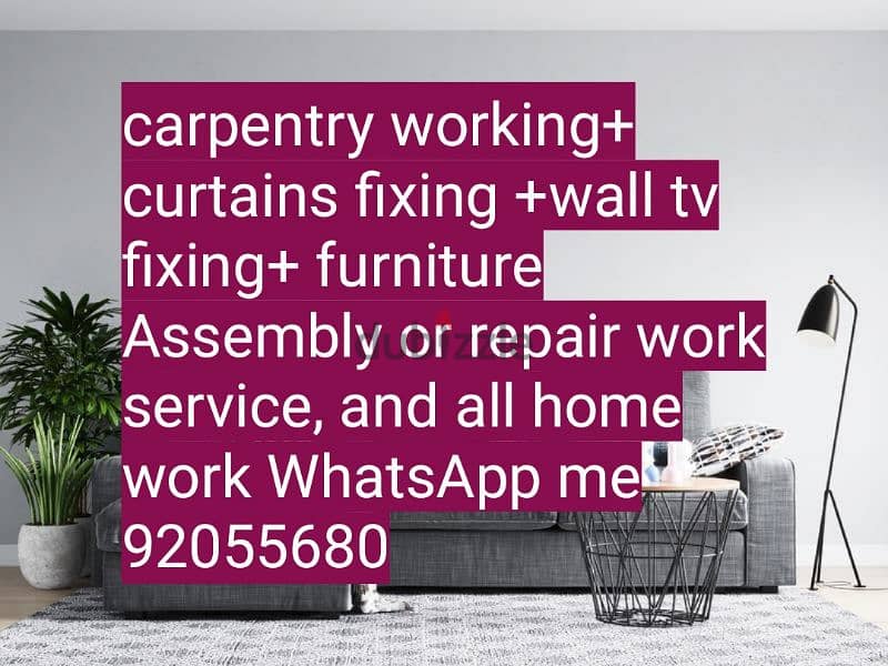 carpenter/curtains,tv,wallpaper fix in wall/furniture fix,repair/ikea 6