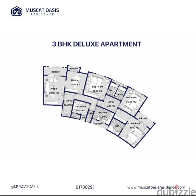 3 BHK deluxe Muscat Oasis Residence شقة من ثلاث غرف مجمع واحة مسقط 1