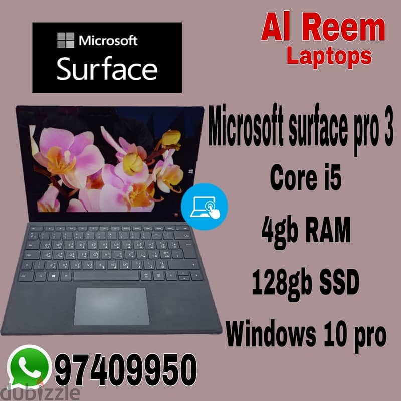 MICROSOFT SURFACE PRO-3 CORE I5 4GB RAM 128GB SSD TOUCH SCREEN