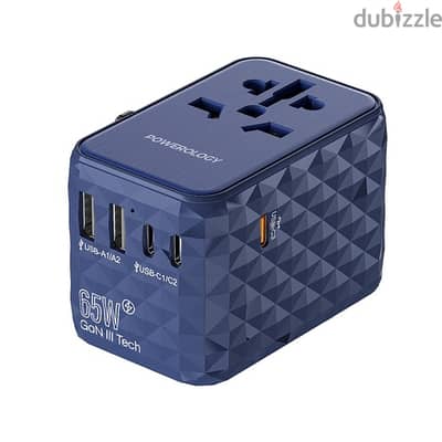 Powerology Universal Multi-Port Gan Travel Adapter 3x Type-C Usb-A