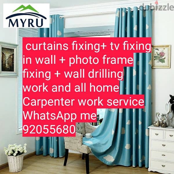 curtains,tv,wallpaper fix in wall,drilling,ikea work/Carpenter/repair 2