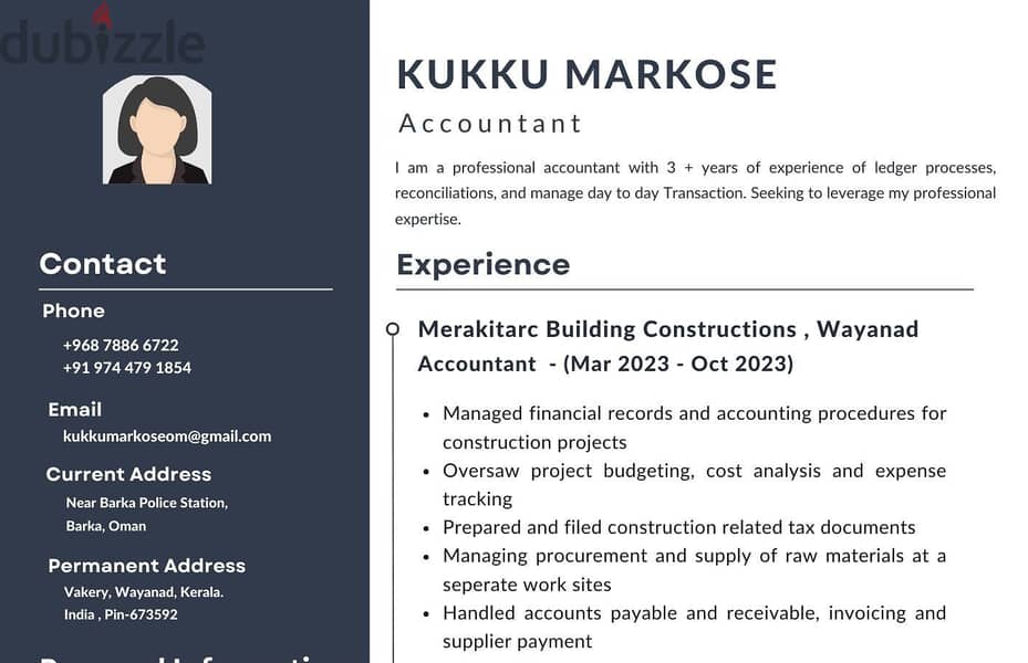 Female Accountant Available in Barka (Full Time / Part Time) -Wrk @ 2