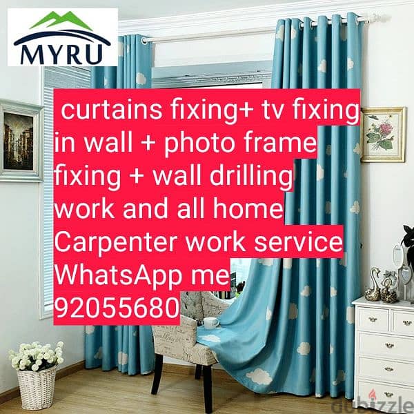 carpenter,curtains,tv,wallpaper fix in wall,drilling,ikea, lock open, 8