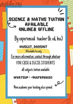maths and science tuition availabe