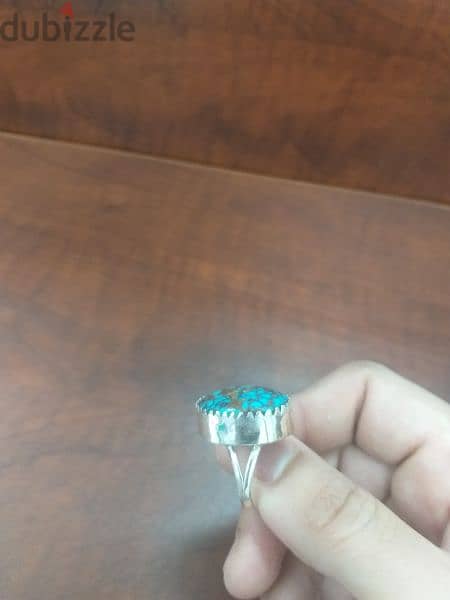 خاتم حجر فيروز نيشابوري شجري طبيعي nishapuri shajari turquoise ring 1