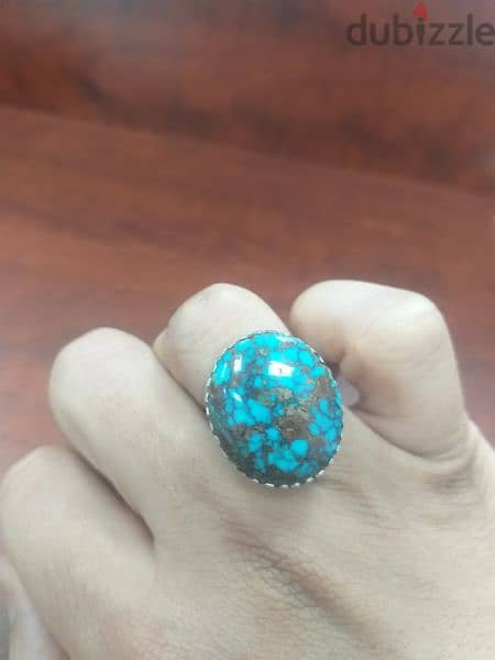 خاتم حجر فيروز نيشابوري شجري طبيعي nishapuri shajari turquoise ring 2