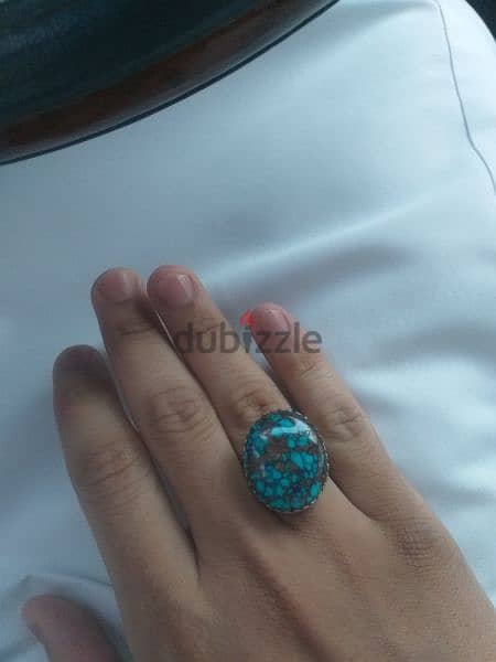 خاتم حجر فيروز نيشابوري شجري طبيعي nishapuri shajari turquoise ring 3