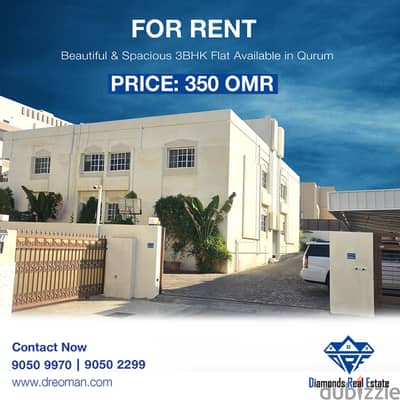 #REF1060  Beautiful & Spacious 3BHK Flat for Rent in Qurum near to fun