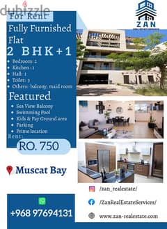 For Rent Fully furnished 2 BHK + 1 Flat at Muscat Bay
