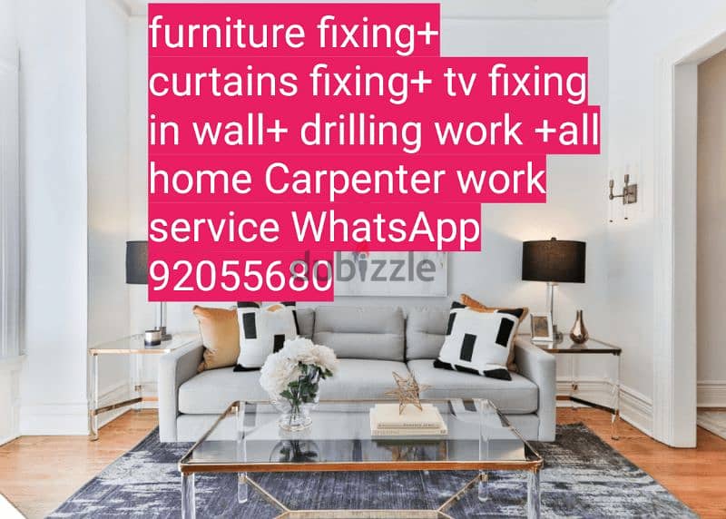 carpenter/furniture fix repair/shifthing/curtains, tv fixing in wall/ 8