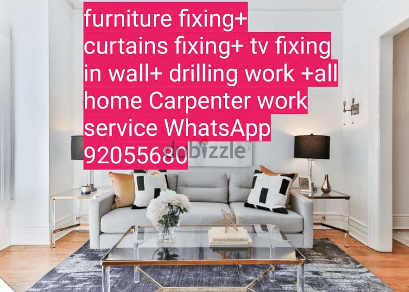 carpenter/furniture fix repair/shifthing/curtains, tv fixing in wall/ 7