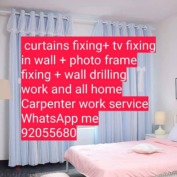 curtains,tv,photo frame ikea fix in wall/drilling work/Carpenter work/ 0