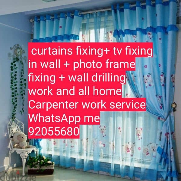 curtains,tv,photo frame ikea fix in wall/drilling work/Carpenter work/ 6