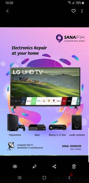 Sony samsung LG TCL nikai all types led lcd TV repairing at ur home 1