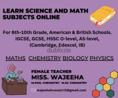 Online Tutor for Science ( Chemistry, Biology, Physics ) & Math