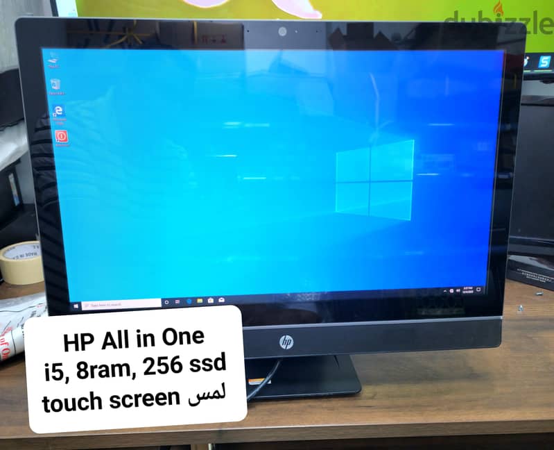 HP i5 AIO, 8 Ram, 256 ssd, TouchScreen 24 inch 2