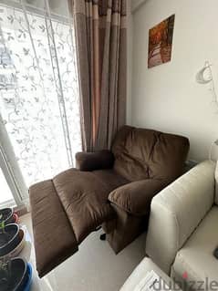 1 seater Recliner sofa, 2 years old, Brown Velvet as good as new.