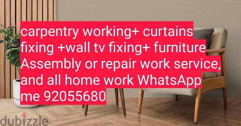 Carpenter/furniture,fix,repair/curtains,tv,photo fix in wall/drilling, 8