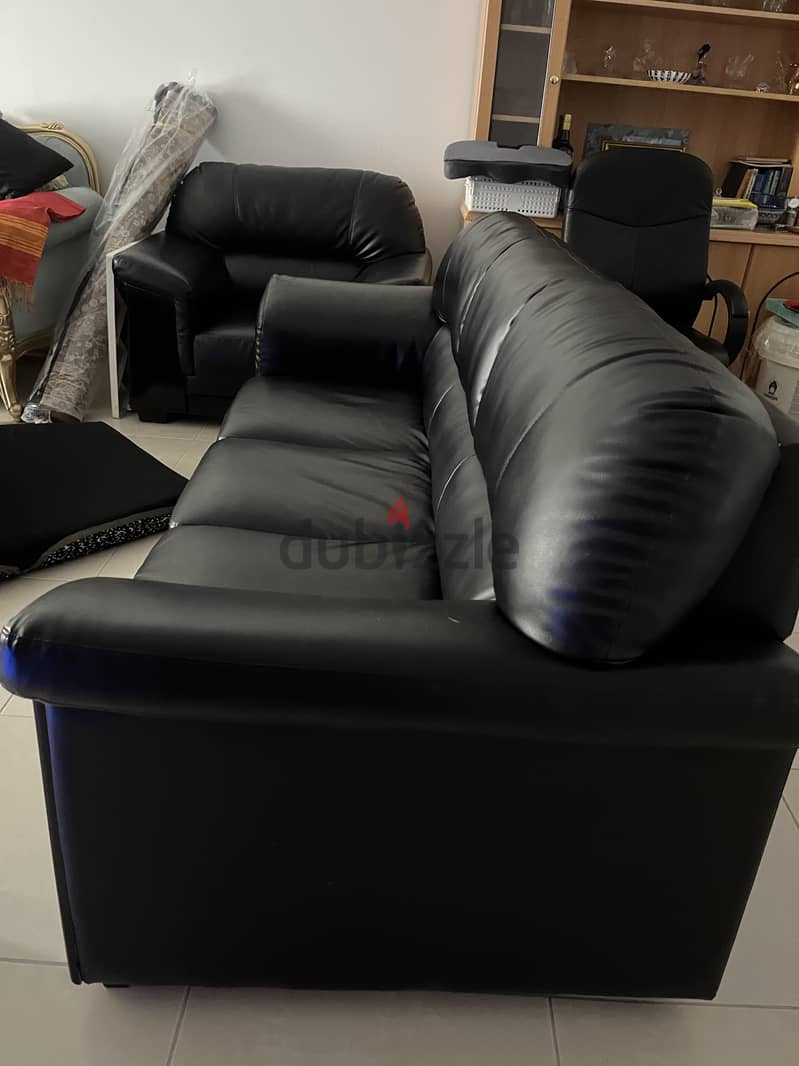 Sofa set leather 3+2+1 seater black 3