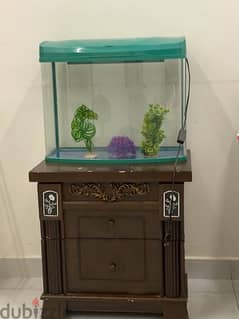 URGENT **Fish Tank with table and plants , pebbles and net