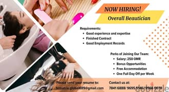 hiring over all beautician female 0