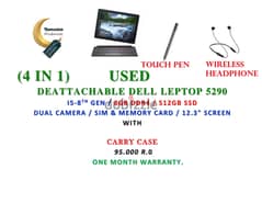 USED LEPTOP DEATACHABLE DELL 5290 WITH TOUCH PEN