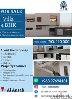 For Sale Villa 4 BHK at Al Ansab