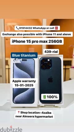 iPhone 15 pro max 256GB - Blue titanium - 15-01-2025 Apple warranty