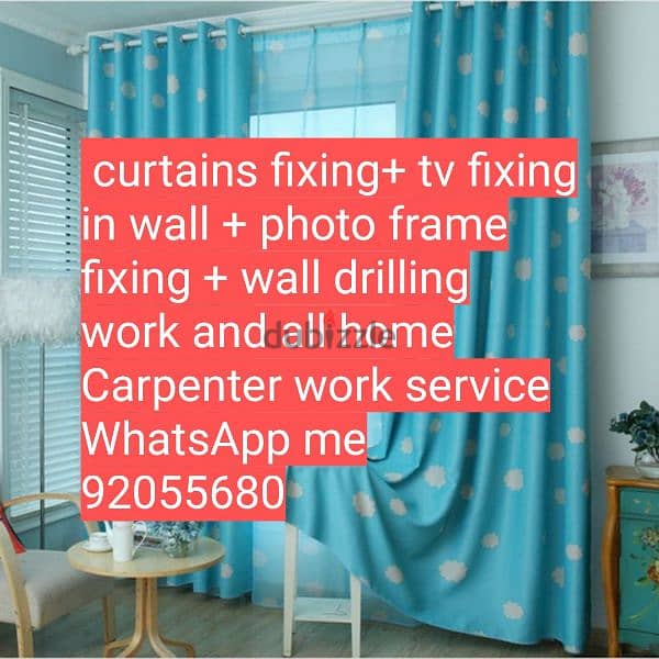 curtains,tv,ikea,wallpaper fixing/drilling work/Carpenter/repair work 3