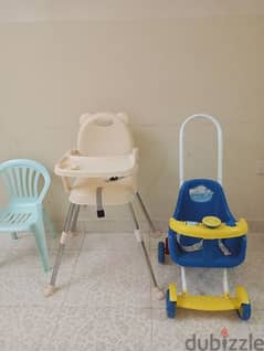 used baby chair, high chair, stroller in good condition.