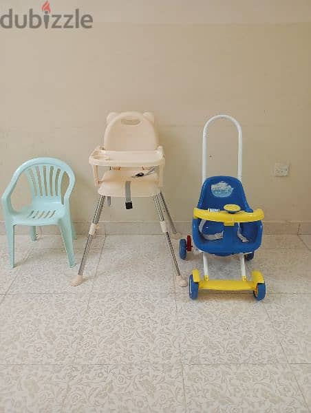 used baby chair, high chair, stroller in good condition. 1
